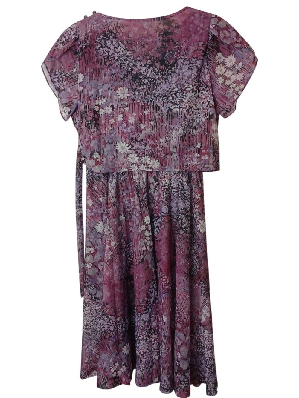 Lady Carol VTG 80's Purple Floral Sheer Dress Sz 16 Secretary USA Made #I-4 - Picture 5 of 11